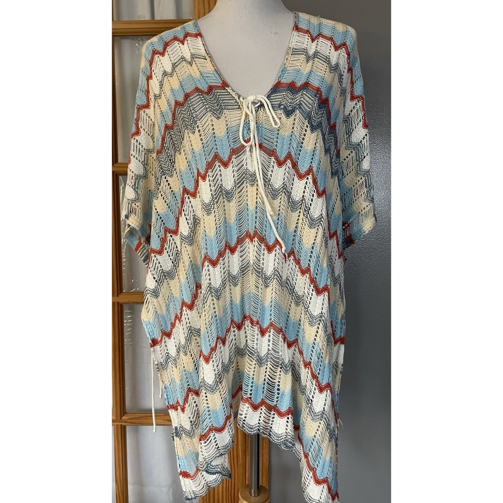 Striped Pullover Knit Swim Cover Up Women's OS Chevron Pastel Boxy Beach Resort